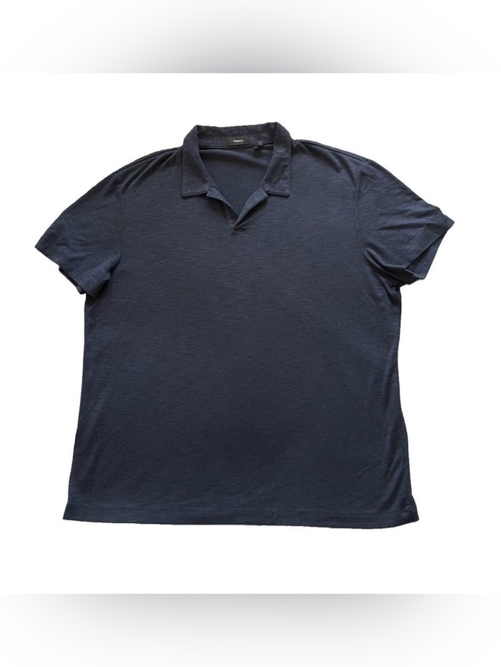 Theory Mens XXL Navy Heather Polo Shirt Short Sleeve Luxury Minimalist Preppy
